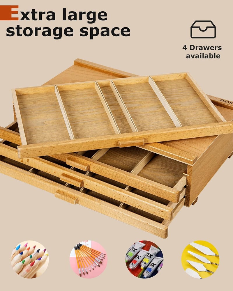 Dajar Basic 4-Drawer Art Supply Storage Box, Portable Premium Beech Wood Organizer Box for Pastels, Pencils, Pens, Brushes, Stamp, Art Storage with Removable Dividers, Natural - Image 5